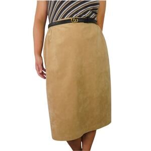 Vintage Lilli Ann Collections Union Made Tan High Rise Tan Suede Midi Skirt 29"